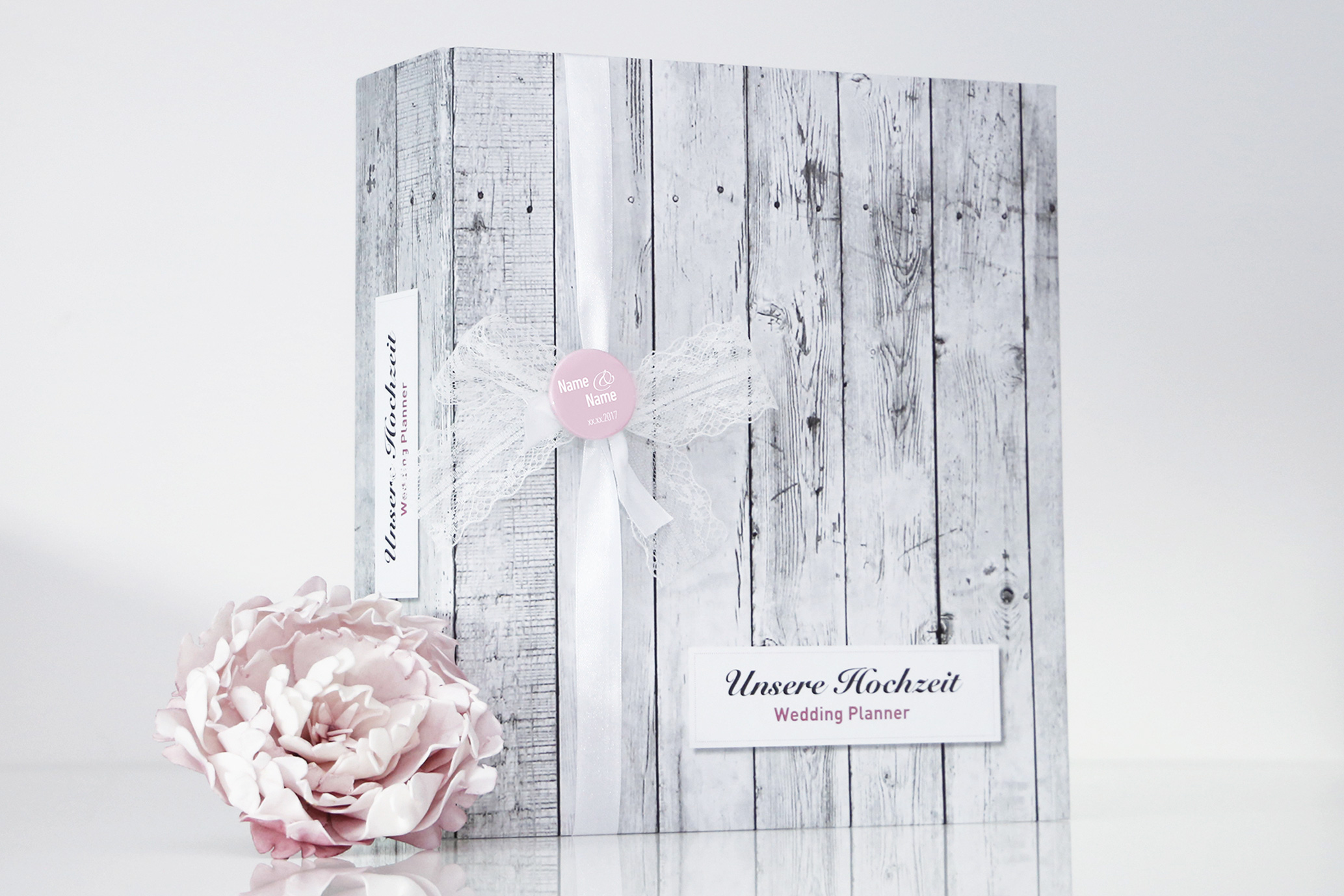 Hochzeitsplaner / Hochzeitsordner / Weddingordner - Vintage mit Button