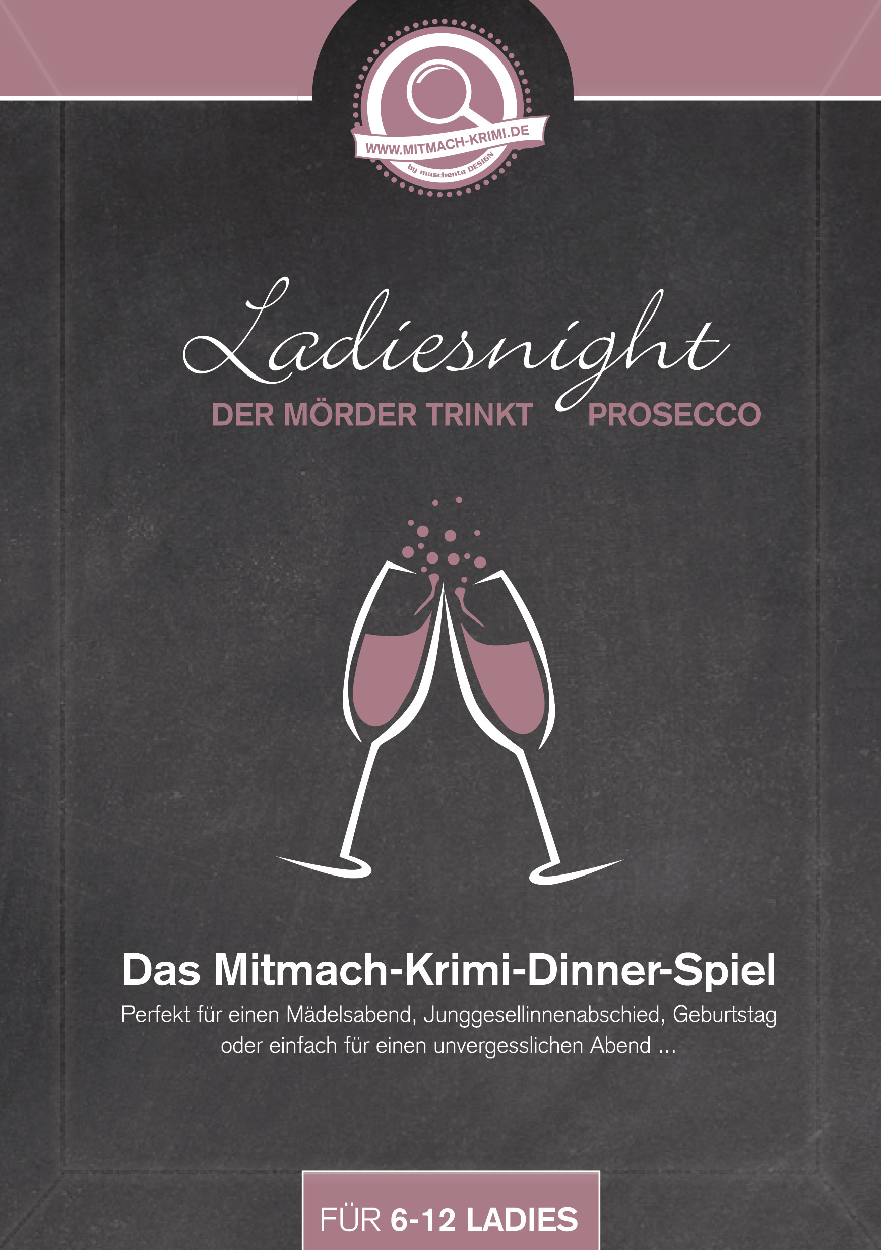 Krimi-Dinner Spiel für zu Hause. Ladiesnight – Der Mörder trinkt Prosecco // auch ONLINE möglich!