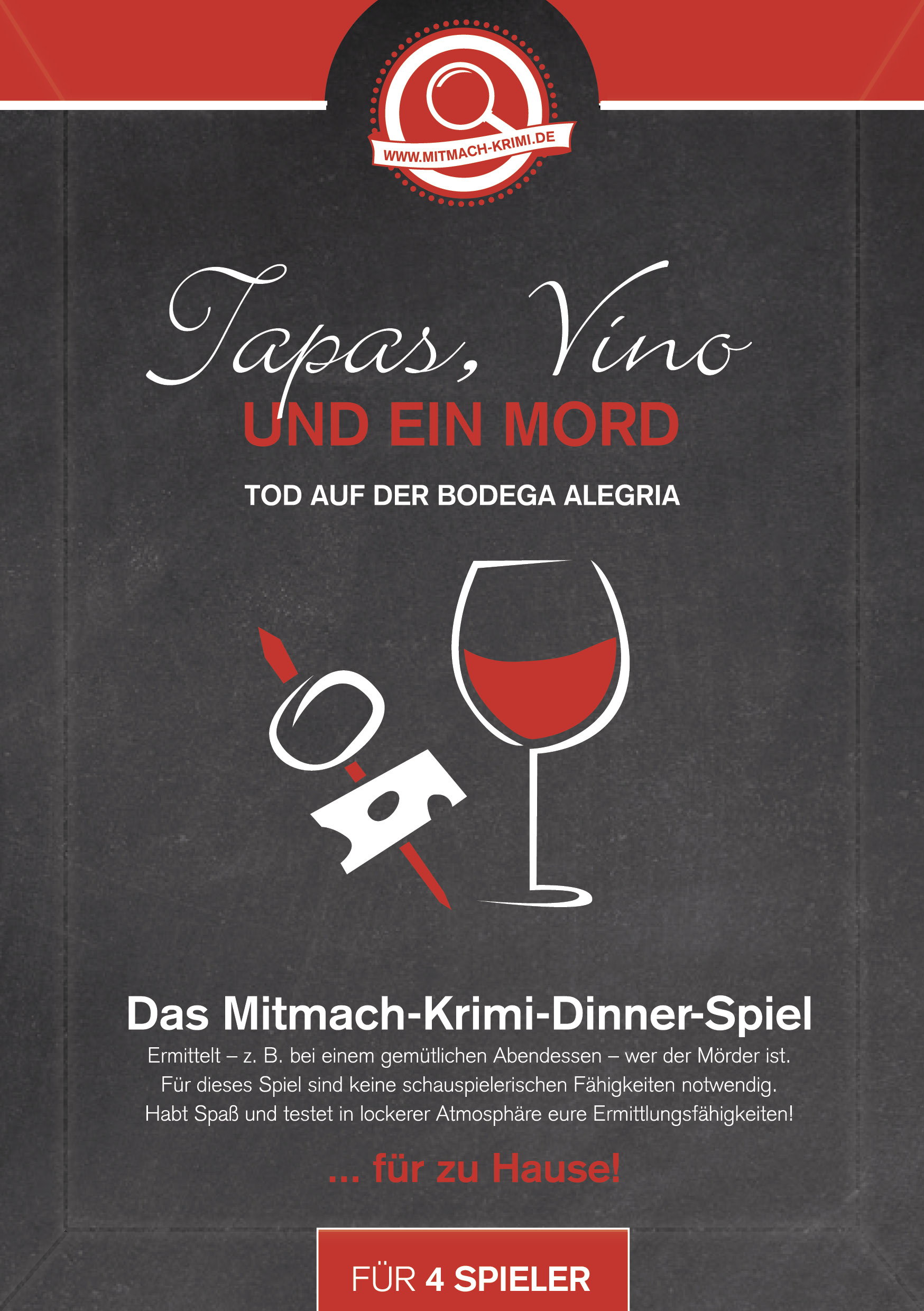 Krimi-Dinner Spiel für zu Hause. Tapas Vino und ein Mord - Tod auf der Bodega Alegria