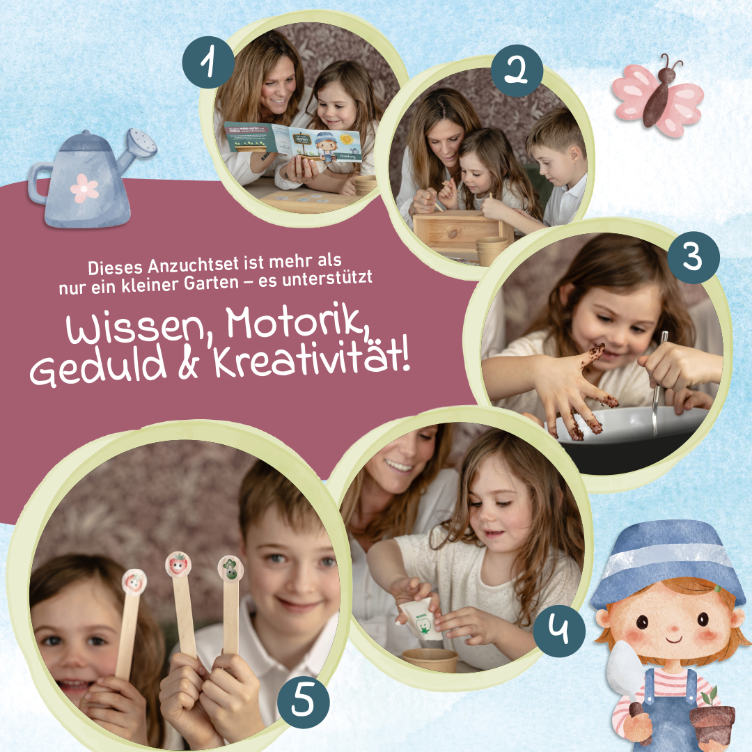 Kinder Anzuchtset für Zuhause – Holzbox zum Bemalen, Microgreens Starter Set – Experimentierkasten & Pflanzset für Kinder, Geschenk für Mädchen & Jungen 