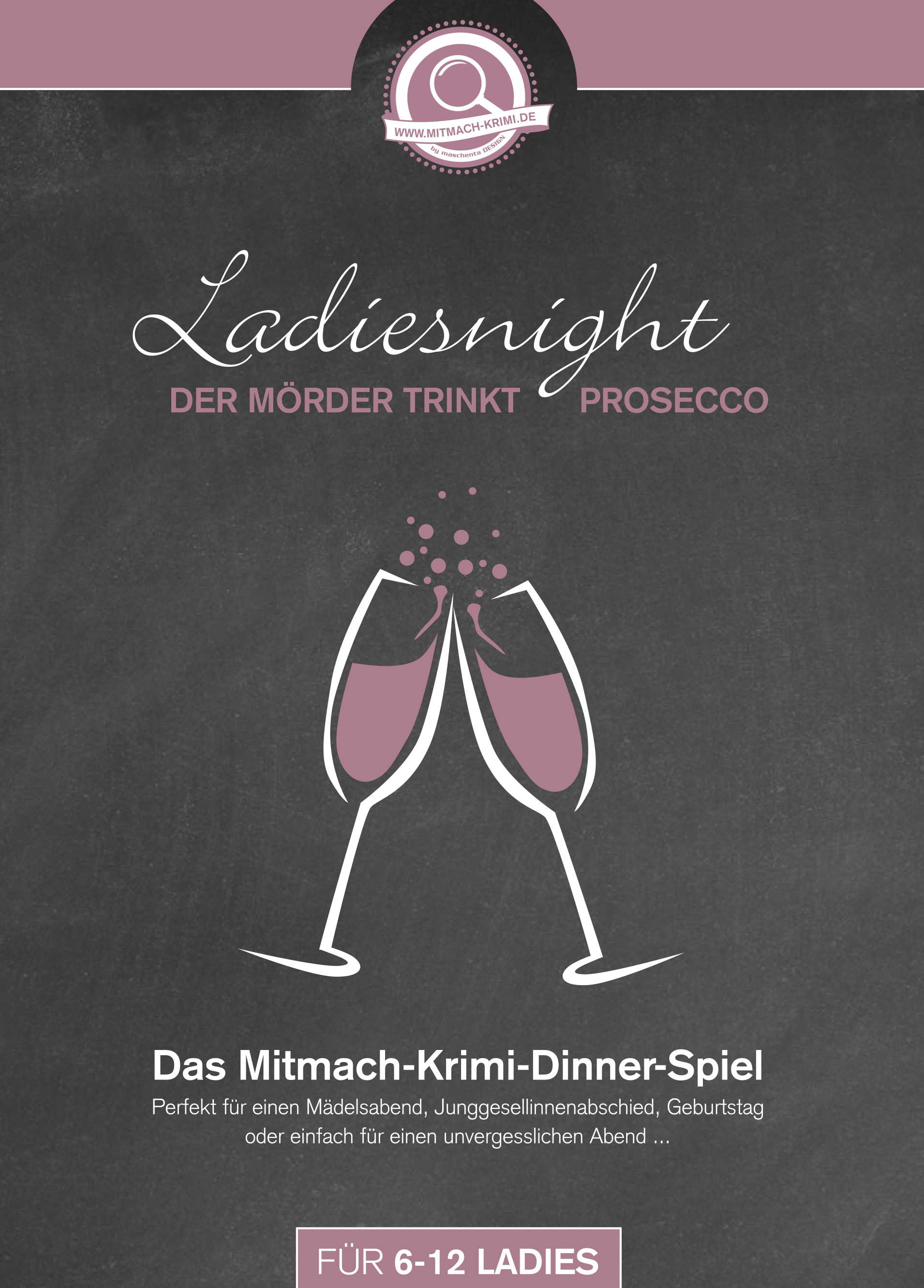 Krimi-Dinner Spiel für zu Hause. Ladiesnight – Der Mörder trinkt Prosecco // auch ONLINE möglich!