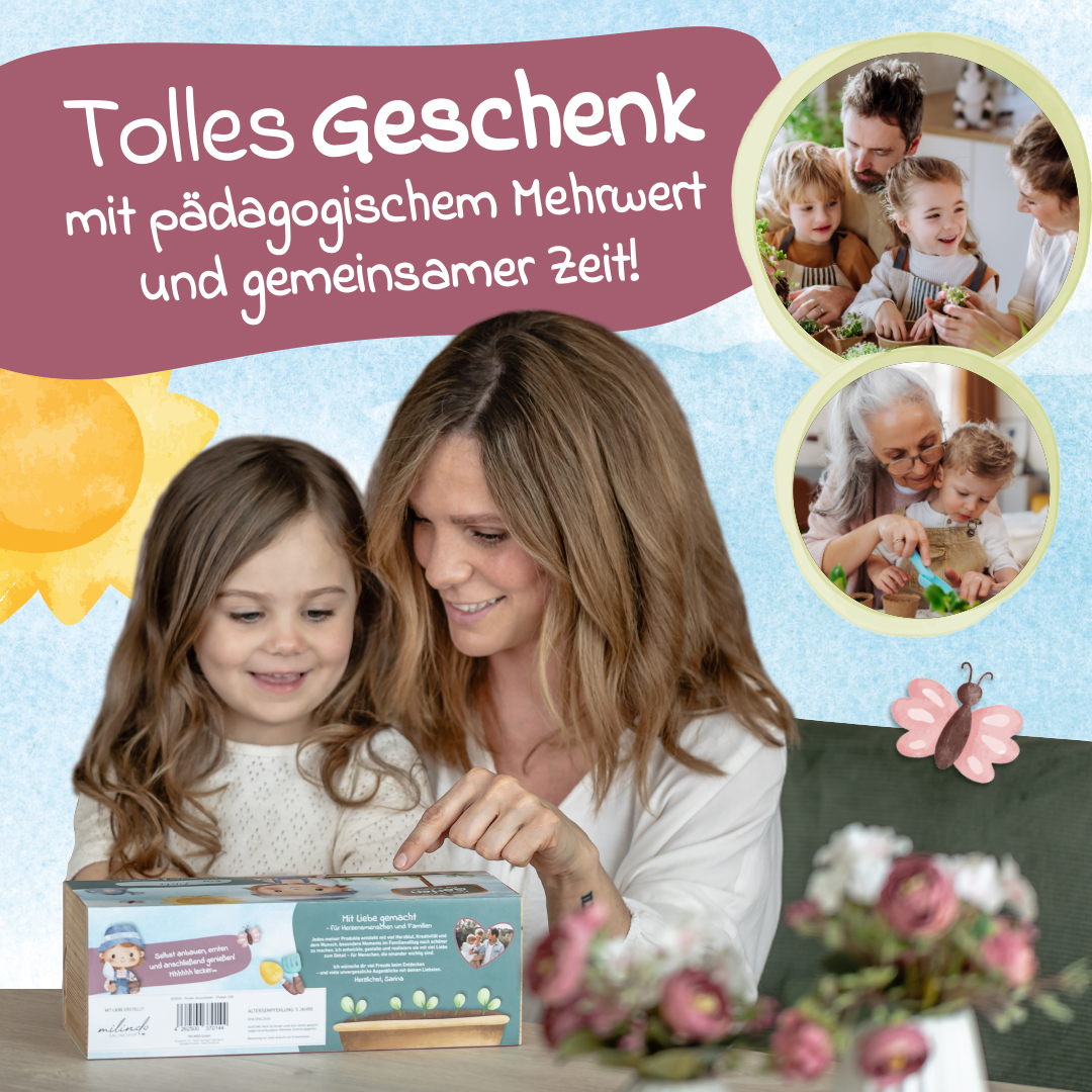 Kinder Anzuchtset für Zuhause – Holzbox zum Bemalen, Microgreens Starter Set – Experimentierkasten & Pflanzset für Kinder, Geschenk für Mädchen & Jungen 
