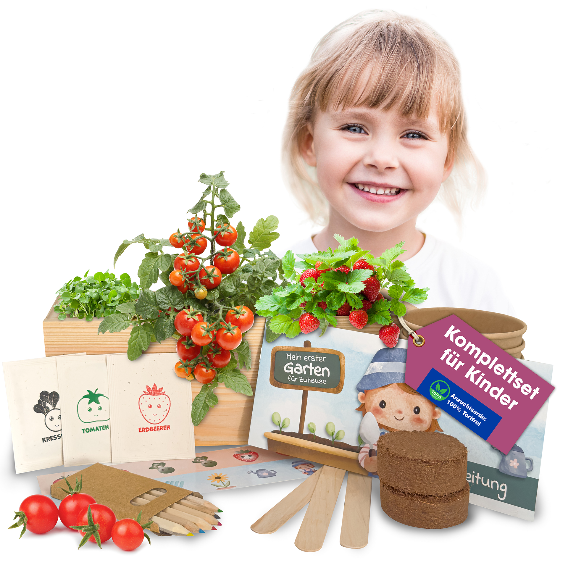 Kinder Anzuchtset für Zuhause – Holzbox zum Bemalen, Microgreens Starter Set – Experimentierkasten & Pflanzset für Kinder, Geschenk für Mädchen & Jungen 